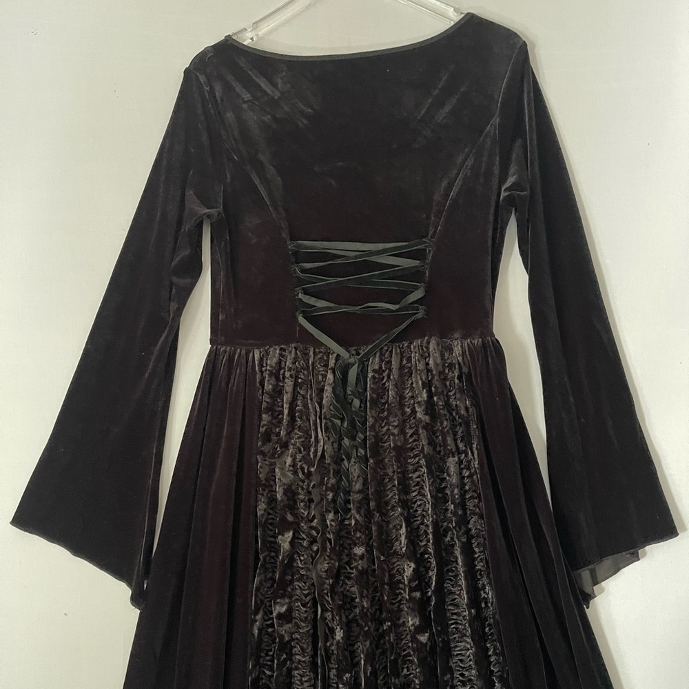 PunkRave Velvet Maxi Dress Widow Sleeves Lace Up Back XL - Picture 13 of 14